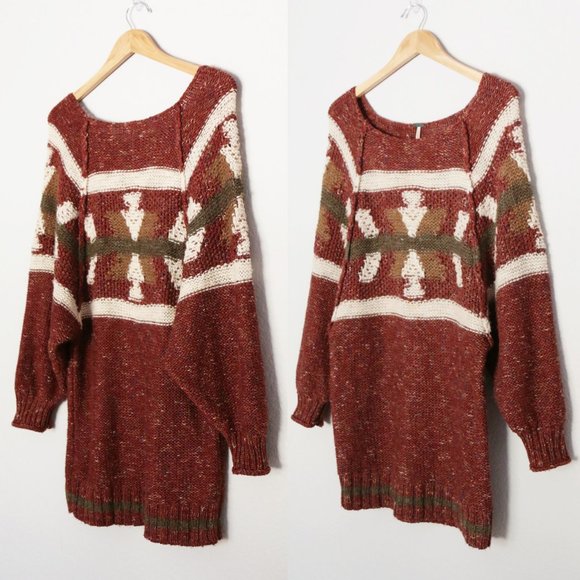 Free People Northern Lights Sweater Dress Wool Linen Blend Boho Cozy Western XS - Picture 2 of 16